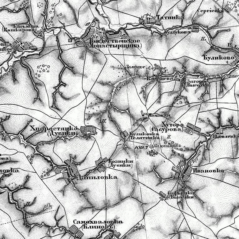 Куликовка Телятинка на карте Шуберта 1874 года